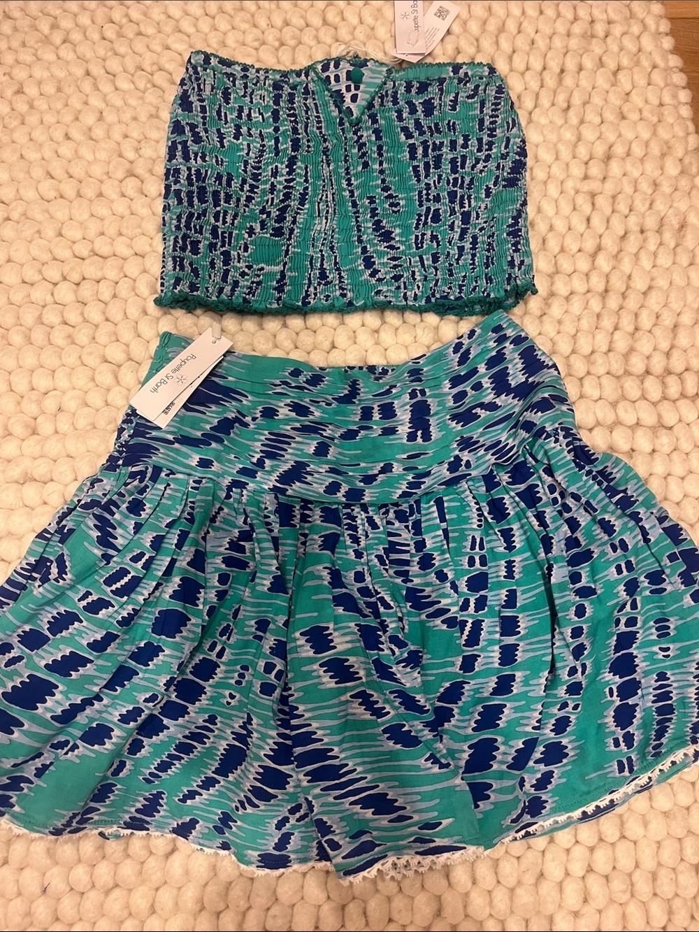 Poupette St. Barth Blue and Teal Printed Skirt Set 2 piece Colleen V Sky Kalina